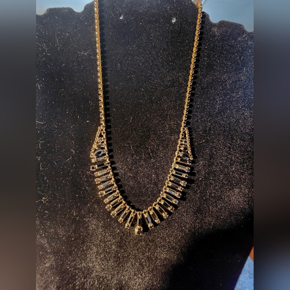 J.Crew Gold-Tone Black Crystal Statement Necklace